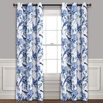 Lush Decor, White and Blue Farmhouse Bird and Flower Insulated Grommet Blackout Window Curtain Panel Pair, 95'' x 38', 95 in x 38