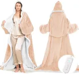 Wearable Heated Blanket with Foot Pocket, Electric Wearable Throw Blanket with Sleeves, Hood, Portable Heated Blanket with 8 Heat Settings, 1-10 Hours Auto Shut-off, Gift for Family, Friends, 50*70"