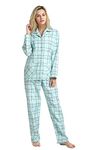 GLOBAL Women's Flannel Pajamas Set 100% Cotton PJs for Women Long Sleeve Button Drawstring Waist Warm Loungewear Sleepwear