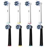 8pcs Cross Clean Toothbrush Heads Compatible for Braun Oral B Electric Toothbrush, 4pcs White and 4pcs Black.