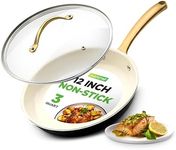 NutriChef 12-Inch Professional Ceramic Frying Pan With Lid - Large Skillet with Golden Titanium Handle, Non-Stick Ceramic Coating, Stain-Resistant, Easy to Clean, Ideal for Home Cooking