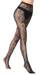 Womens Patterned Black Lace Fishnet Net Tights/Fashion Pantyhose With Pattern Prints (Floral)