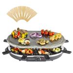 Andrew James Electric Raclette Hotplate Party Non Stick Grill Machine, Oval Stone Hot Plate Cooks Evenly and Retains Heat, 8 Fondue Cheese Pans and Wooden Spatulas Set, 1200W, Thermostat Control