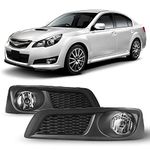 CPW OEM Fog Lights Assembly Fit For 2010 2011 2012 Subaru Legacy, Driver & Passenger Driving Projector Fog Lights Replacement w/Wiring Harness + Switch Kit (Black Housing Clear Lens)