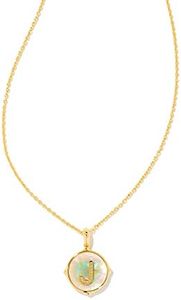 Kendra Scott Letter J 14k Gold-Plated Brass Disc Reversible Pendant Necklace in Iridescent Abalone, Fashion Jewelry for Women, One Size, Brass Metal, Abalone