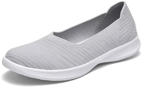 konhill Women's Slip on Loafers - Comfy Walking Tennis Low-Top Ballet Flat Nurse Shoes Casual Sneakers,Wide, 8 US Light Gray,39