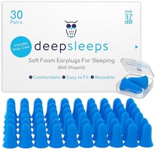 Deep Sleeps Foam Earplugs for Sleeping, 30 Pairs (Bell Shaped), 37dB, Expand Slowly for Easy Fitting