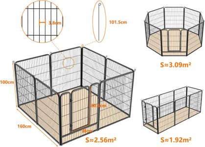 HOMIDEC 8-Panel Dog Pen, 100cm – Black Pet Playpen
