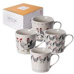 SPOTTED DOG GIFT COMPANY Mug Set of 4 Animal Coffee Mugs with Chicken Themed Design, Ceramic Porcelain China Tea Coffee Cups, Gifts for Chicken Lovers Women Men with Gift Box, 380ml