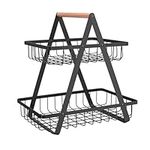 2 Tier Countertop Fruit Basket,Portable Fruit Bowle Basket for Kitchen Organizer Storage & Dining Room Fruits Vegetable Bread Snacks,MAHUEEOL Detachable Metal Rectangle Basket Storage