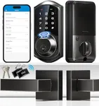 Veise Fingerprint Smart Locks for Front Door with 2 Lever Handle Set, App Control, Keyless Entry, Electronic Digital Keypad Deadbolt, Auto Lock, Waterproof, Easy to Install, Matte Black