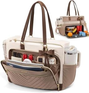 LOVEVOOK Lunch Bag, Insulated Lunch Bag with Laptop Compartment, Large Capacity Work Tote for Women, Teacher Tote Bag with Zipper Leakproof for Teacher, Nurse, Office, Khaki-Beige-Coffee, 17.3 Inch