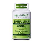 Health Veda Organics 100% Organic Spirulina Powder Tablets 2000mg Per Serving | Natural Superfood for Daily Nutrition, Supports Energy, Immunity & Detox | Certified Spirulina Supplement - 180 Tablets