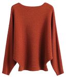 FULIER Boat Neck Batwing Sleeves Dolman Knitted Sweaters and Pullovers Tops for Women One Size (Caramel)