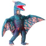 Inflatable Costume Pteranodon Dinosaur Blow up Costume for Adult Halloween Cosplay Bodysuit Party Fancy Dress up Jumpsuit (Green)