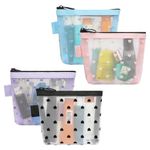 Colacoo 4 Pcs Cute Small Zipper Pouch Mini Makeup Bag Mini Zipper Mesh Bags with Key Holder, Cute Small Makeup Bag for Purse Portable Cosmetic Pouch for Women Travel Storage (Assorted Colors)