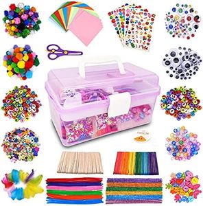 obqo 1800+ Pcs Kids Craft Box Kit, Toddler Arts and Crafts for Kids includes Pom Poms, Pipe Cleaners, Feather, Folding Craft Box - All in One for Kids Toddler DIY Craft Set (Purple)