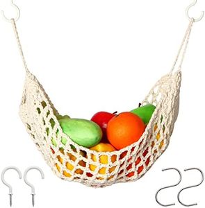 Hanging Fruit Hammock Under Cabinet - fruit and veggie basket - macrame fruit hammock for Kitchen Décor - Storage That Saves Counter For More Counter Space at Home, Boat, or Rv,with 4 Hooks.