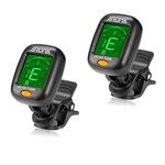 Guitar Tuner 2 Set, Meeland Mini Clip-on Tuner for Guitar/Bass/Ukulele and Violin/Anti-Interference Color LCD Display/Battery Included/Auto Power Off (2 PACK)