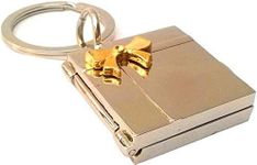 ZYZTA Square/Book Shaped Double Photo Frame Metallic Key Chain, Silver