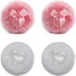 4 Pcs Fluffy Plush Powderpuff Soft Face Powder Puff Bowknot Dry Powder Puff for Face and Body Powder