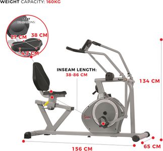 Sunny Health & Fitness Magnetic Recumbent Exercise Bike – 160kg Capacity, Arm Exercisers, Pulse Monitor