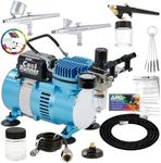 Master Airbrush Cool Runner II Dual Fan Air Compressor Professional Airbrushing System Kit with 3 Airbrushes, Gravity and Siphon Feed - Holder, Color Mixing Wheel, Cleaning Brush Set, How-To Guide