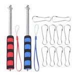 2 Pcs Telescopic Flag Pole with 10pcs Flag Pole Clips 1.2M Stainless Steel Flag Pole Travelling Flag Pole with Soft Sponge Handle for Company Celebration Tour Guide Banner Flag(COLOUR:Red Blue)