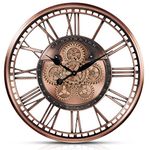 Abaseen Large Wall Clocks for Living Room Modern Decorative, Clear Numbers Easy to Read Round Analogue Wall Clock Battery Operated With Mechanical Moving Gears (Moving Gear Clock Copper Roman, 70 CM)