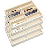 Amylove 4 Pcs Large Glasses Box Tray 8 Grids Stackable Jewelry Display Organizer Detachable Sunglass Holder (Beige,Velvet)