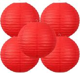 The Decor Affair Round Chinese Japanese Paper Lantern Hanging Paper Lanterns Metal Frame for Home Lamps, Party, Event Decoration Outdoor/Indoor Paper Lanterns (Set of 5) (10 Inch, Red)