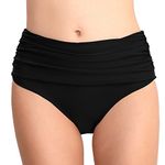 Arelaxi Womans High Waisted Bikini Bottom Summer Beach Swimsuit Tummy Control Stretch Ruched Swim Bottom Black l