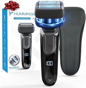 HUMMINGBIRD MK7 Premium Foil Face Shaver, Four Blade Foil Shaver with Long Hair Leveler, Electric Razor for Men, Waterproof Wet & Dry Shave, Cordless USB-C Rechargeable, LED Display, Travel Case