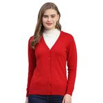 Monte Carlo Womens Red Solid V Neck Full Sleeve Wool Blend Cardigan Sweater (1236883VN-7-42)