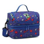 Lunch Box Bag for Boys, Kasqo Insulated Cooler Bag Kids Lunch Tote with Dual Compartments and Detachable Adjustable Shoulder Strap in Cool Dinosaur