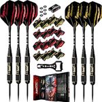 IgnatGames Steel Tip Darts Set - Professional Darts with Aluminum Shafts, Rubber O'Rings, and Extra Flights + Dart Sharpener + Innovative Case + Darts Guide