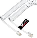 rhinocables RJ10 Coiled White Phone Cable for Corded Handset Telephones Curly Spring Cord for Home and Office, BT Landline (1, 2m)