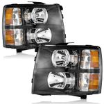 WEELMOTO For 2007-2013 Chevy Silverado 1500 Headlights Assembly Compatible with 2007-2014 Chevy Silverado 2500HD/3500HD Headlight Replacement Black Housing Amber Reflector Left and Right Side Pair set