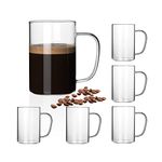 HORLIMER 16 oz Glass Coffee Mugs set of 6, Clear Coffee Mug for Cappuccino Latte Tea Milk Juice