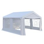 Outsunny 4m x 4 m Garden Gazebo Portable Carport Shelter with Removable Sidewalls & Double Doors, Heavy Duty Party Tent Car Canopy