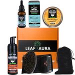 Leaf Aura Beard Care Kit- Comes With Beard Wash, Beard Oil, Beard Balm, Moustache Wax, Boar Bristle Brush & Comb- Ultimate Gift For Men