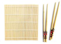 Definite Re-Usable and Eco-Friendly Natural Bamboo Sushi Mat Rice Rolling Cozinha with 2 Pair of Chopsticks (Brown)