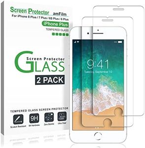 amFilm (2 Pack) Screen Protector for iPhone 8 Plus, iPhone 7 Plus, iPhone 6S Plus, and iPhone 6 Plus - Case Friendly Tempered Glass Screen Protector Film (5.5 Inches)