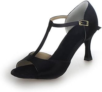 JIAJIA 20511 Women's Satin Sandals Flared Heel Latin Salsa Performance Dance Shoes Color Black,Size 5.5 B(M) US/36 EU