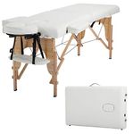 Massage Table Massage Bed Spa Bed 73” Long 2 Folding Portable Massage Table W/Carry Case Heigh Adjustable Salon Bed Face Cradle Bed,Cream