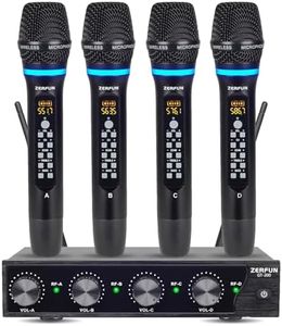 ZERFUN Pro Rechargeable Wireless Microphone System 4 Channel, UHF Metal Handheld Wireless Microphones Cordless Mics with Echo Treble BASS VOL Channel Control for Karaoke Singing Church(GT-200)