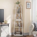 YITAHOME Corner Shelf 5 Tier, Industrial Corner Bookshelf Modern Floorstanding Corner Bookcase Ladder Shelf Wooden Open Shelving Unit for Living Room, Hallway, Home Office, Pure White Book shelf