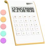 Gold Calculator, 10 Digits Solar Battery Basic, Dual Powered Desktop Calculator, Tilted LCD Display, Inclined Design Slim Desk Calculator