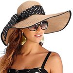 DRESHOW Womens Big Bowknot Straw Hat Floppy Foldable Roll up Beach Cap Sun Hat UPF 50+