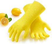 Vgo... 1 Pair Household Cleaning Gloves Infused with Rresh Rich Aromas, Lined Dishwashing Gloves,Long Sleeves Kitchen Gloves, Bathroom Cleaning, Gardening, Pet Care(Yellow,Size S,TP1117)